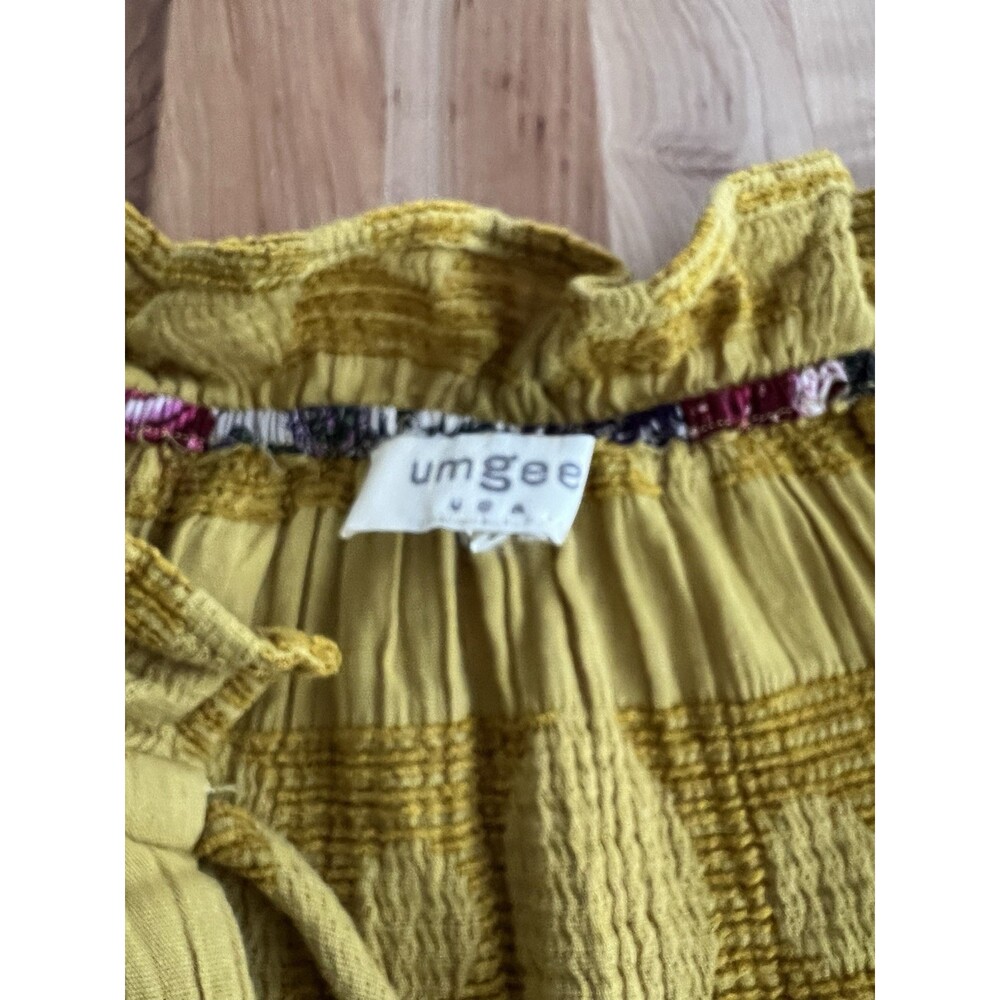 Umgee Women's 3/4 Sleeve Tunic Top Ruffle Textured Cotton Mustard Boho L - Picture 5 of 8